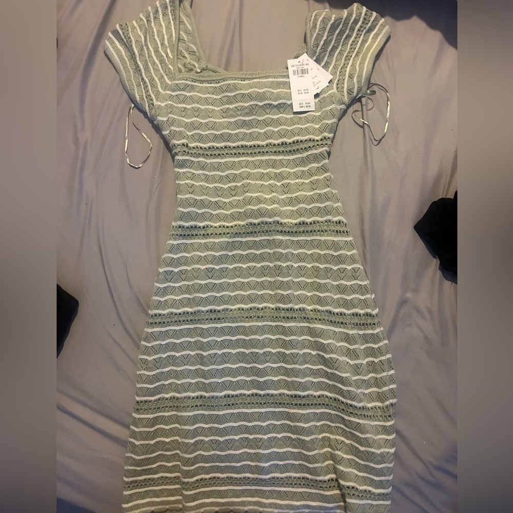 Striped Mini Dress in Green and White